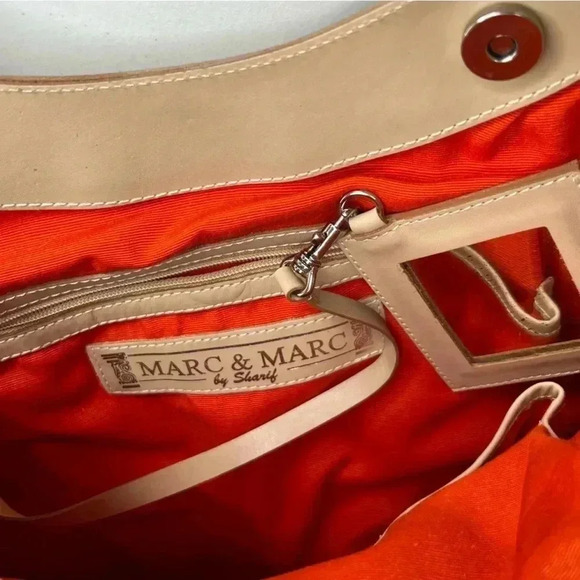 Sharif Marc & Marc Striped Beaded Floral Patch Large Leather/Canvas Tote Bag - Picture 6 of 15